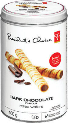 Dark chocolate rolled wafers
