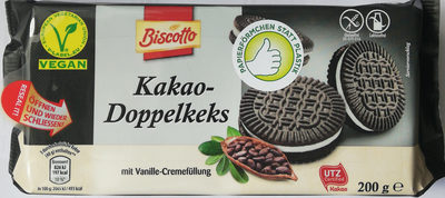 Kakao-Doppelkeks mit Vanille-Cremefüllung
