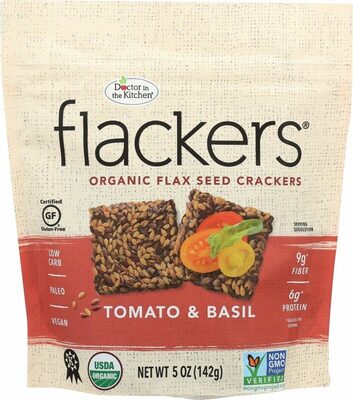 Flackers Organic Flax Seed Crackers, Tomato & Basil