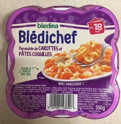 BLEDICHEF 250g Farandole de Carottes et Pâtes Coquilles Dès 18 mois