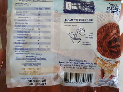 Instant Oatmeal Chocolate Flavor