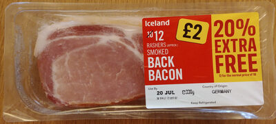 Smoked rindless back bacon rashers with added water