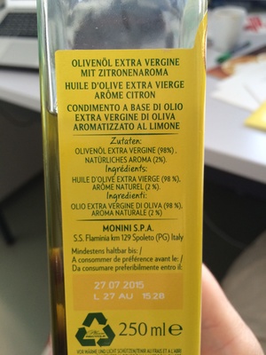Monini Extra Virgin Olivenolje Sitron 250ml