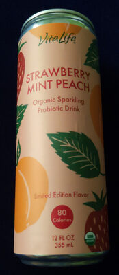 Strawberry Mint Peach Organic Sparkling Probiotic Drink