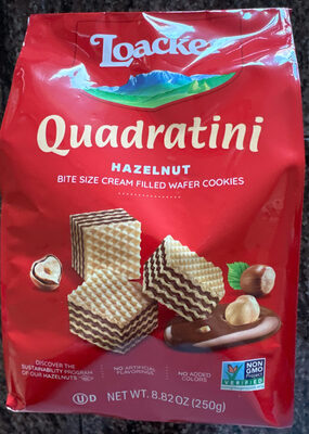 Quadratini Hazelnut Bite Size Cream Filled Wafer Cookies