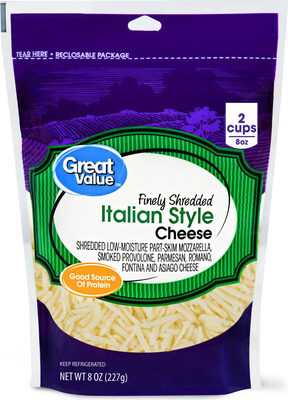 Italian Style Finely Shredded Low-Moisture Part-Skim Mozzarella, Provolone, Parmesan, Romano, Fontina and Asiago Cheese